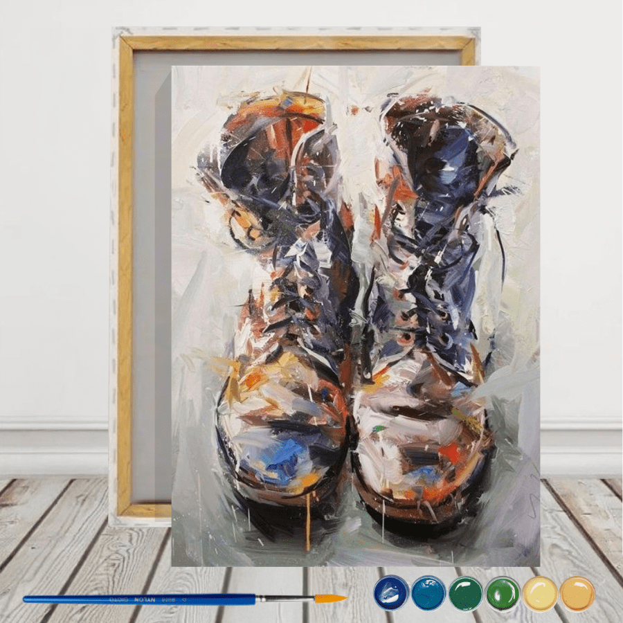 Zapatos con Memoria Pintura por Número 40X50 con Bastidor *(algunas pinturas secas)*