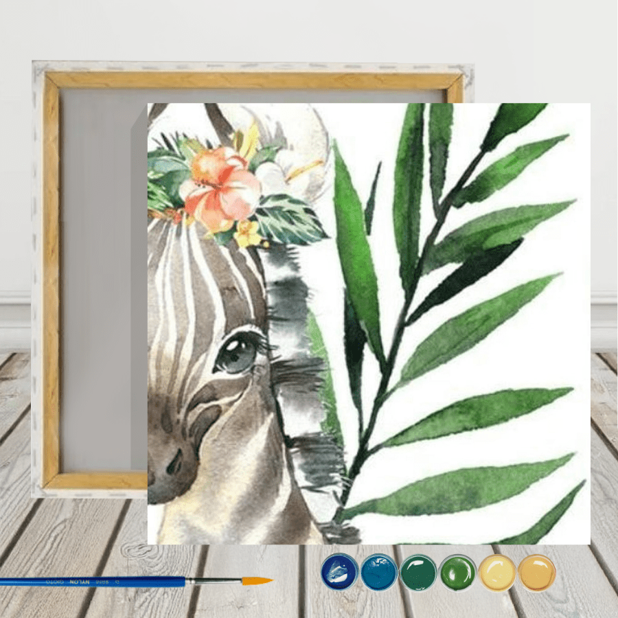 Kit Cebrita Selva Pintura por Número 20X20 con bastidor