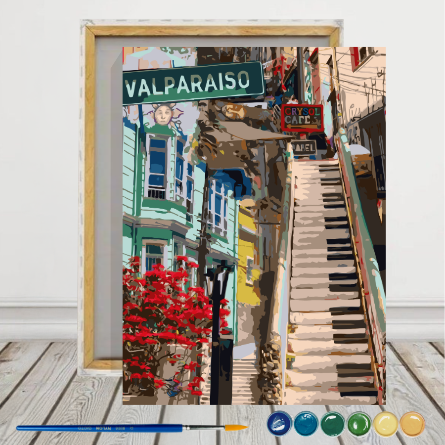 Cerro Concepción Valparaíso Pintura por Número 40x50 con bastidor