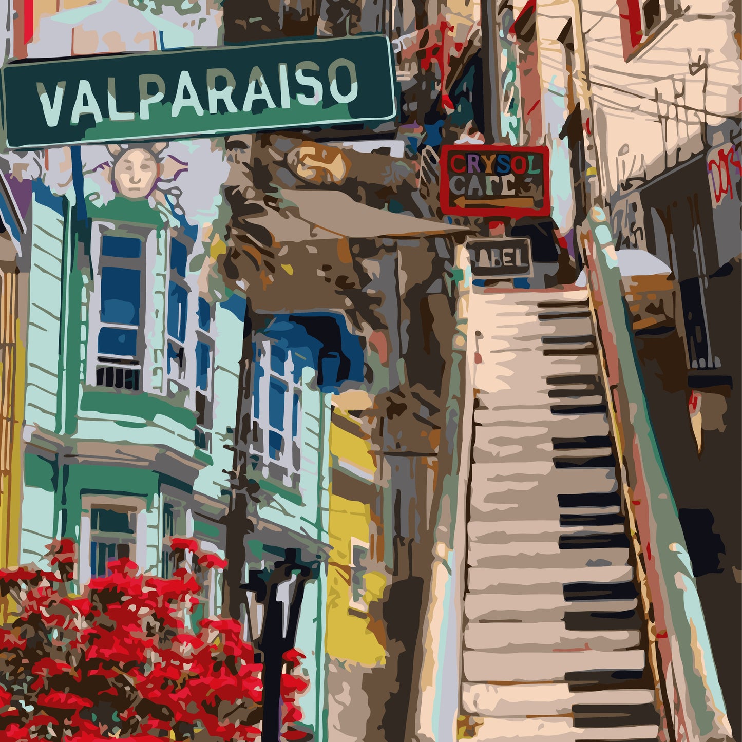 Cerro Concepción Valparaíso Pintura por Número 40x50 con bastidor