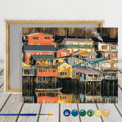 Palafitos Isla Grande Pintura por Número 40x50 con bastidor