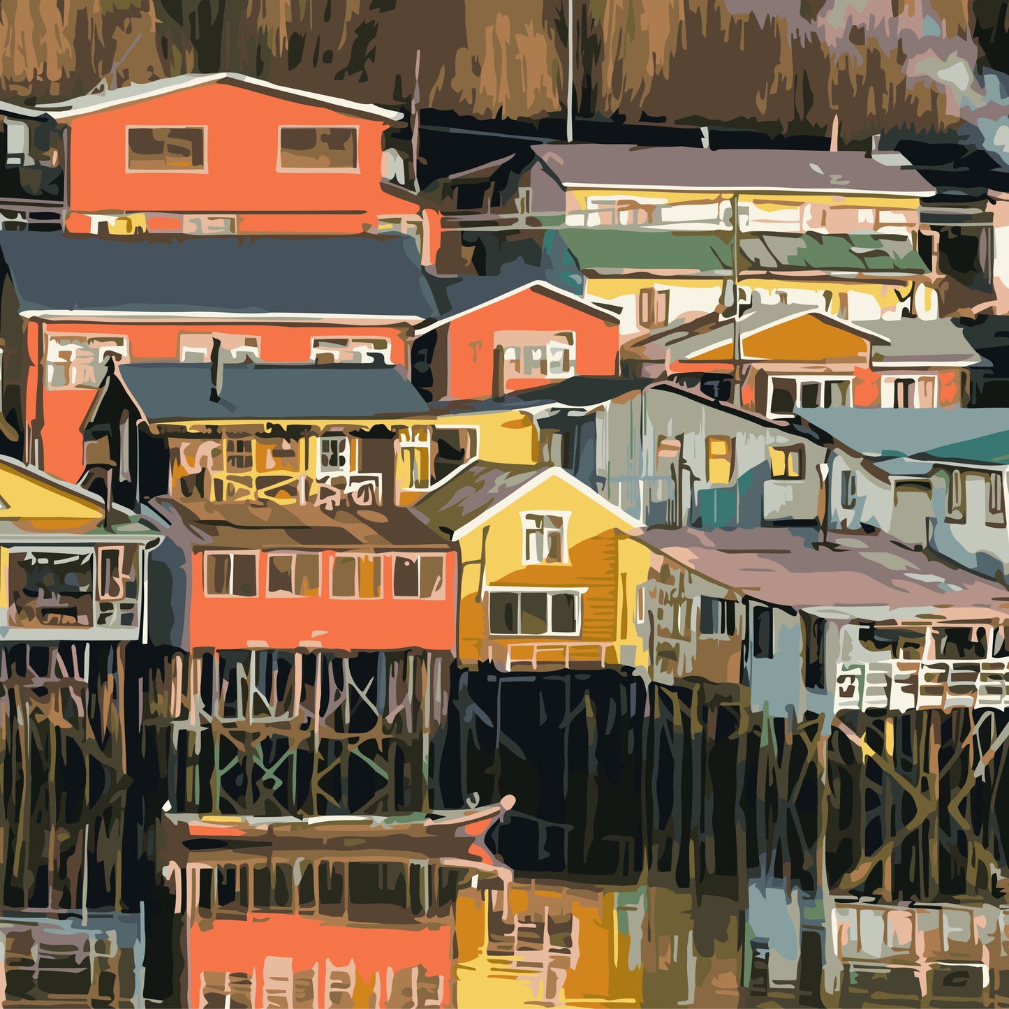 Palafitos Isla Grande Pintura por Número 40x50 con bastidor