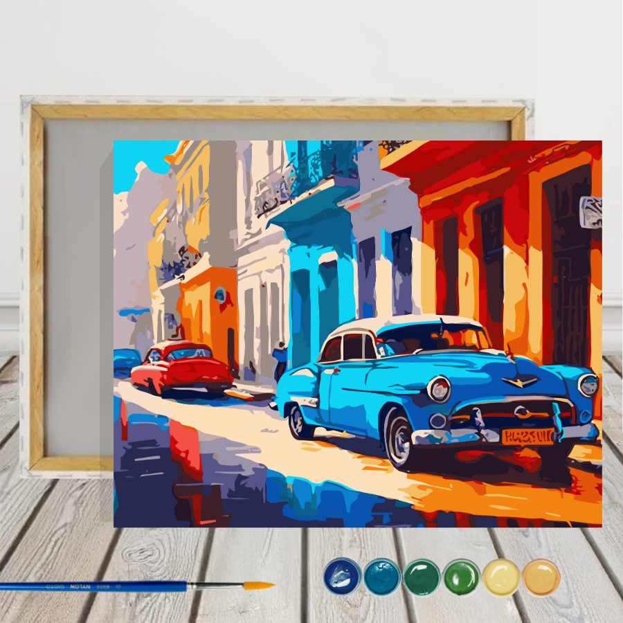 Automóvil Clásico en La Habana Pintura por Número 40x50 con bastidor