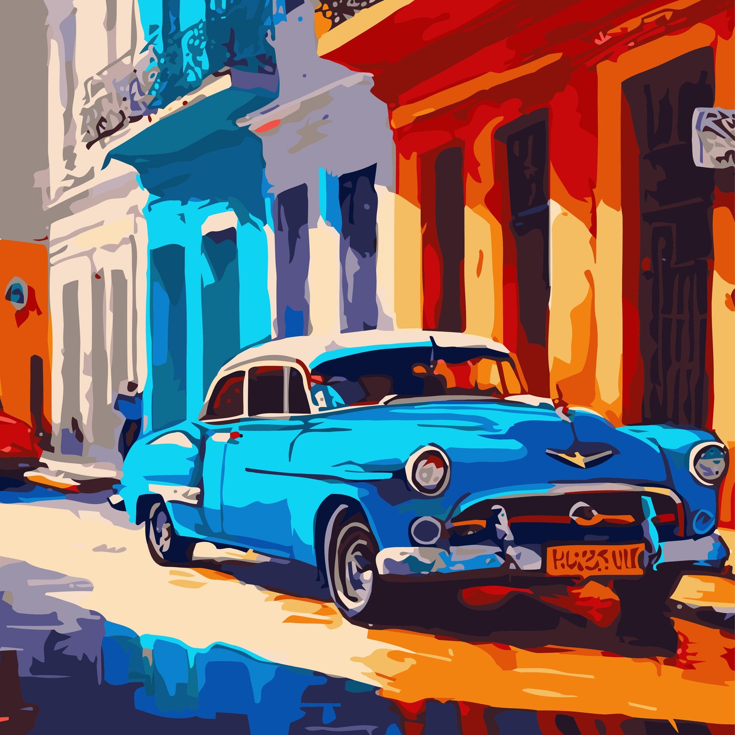 Automóvil Clásico en La Habana Pintura por Número 40x50 con bastidor