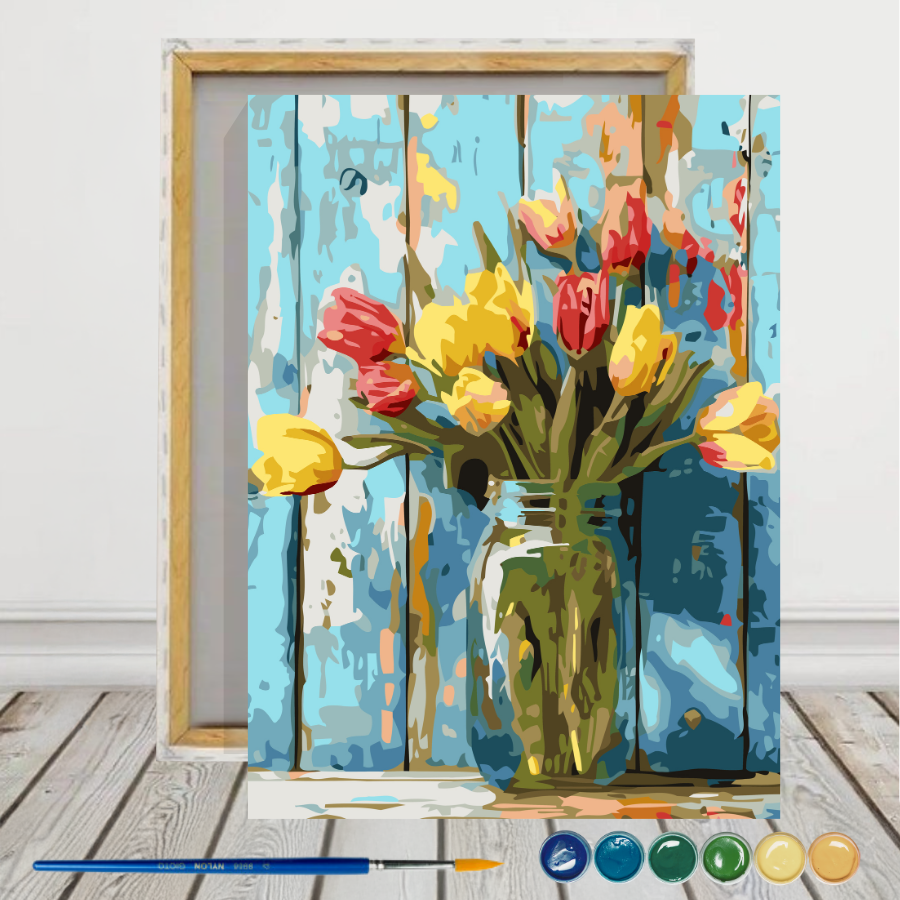 Tulipanes naturaleza muerta Pintura por Número 40x50 con bastidor