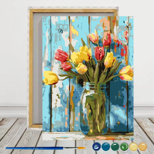 Tulipanes naturaleza muerta Pintura por Número 40x50 con bastidor
