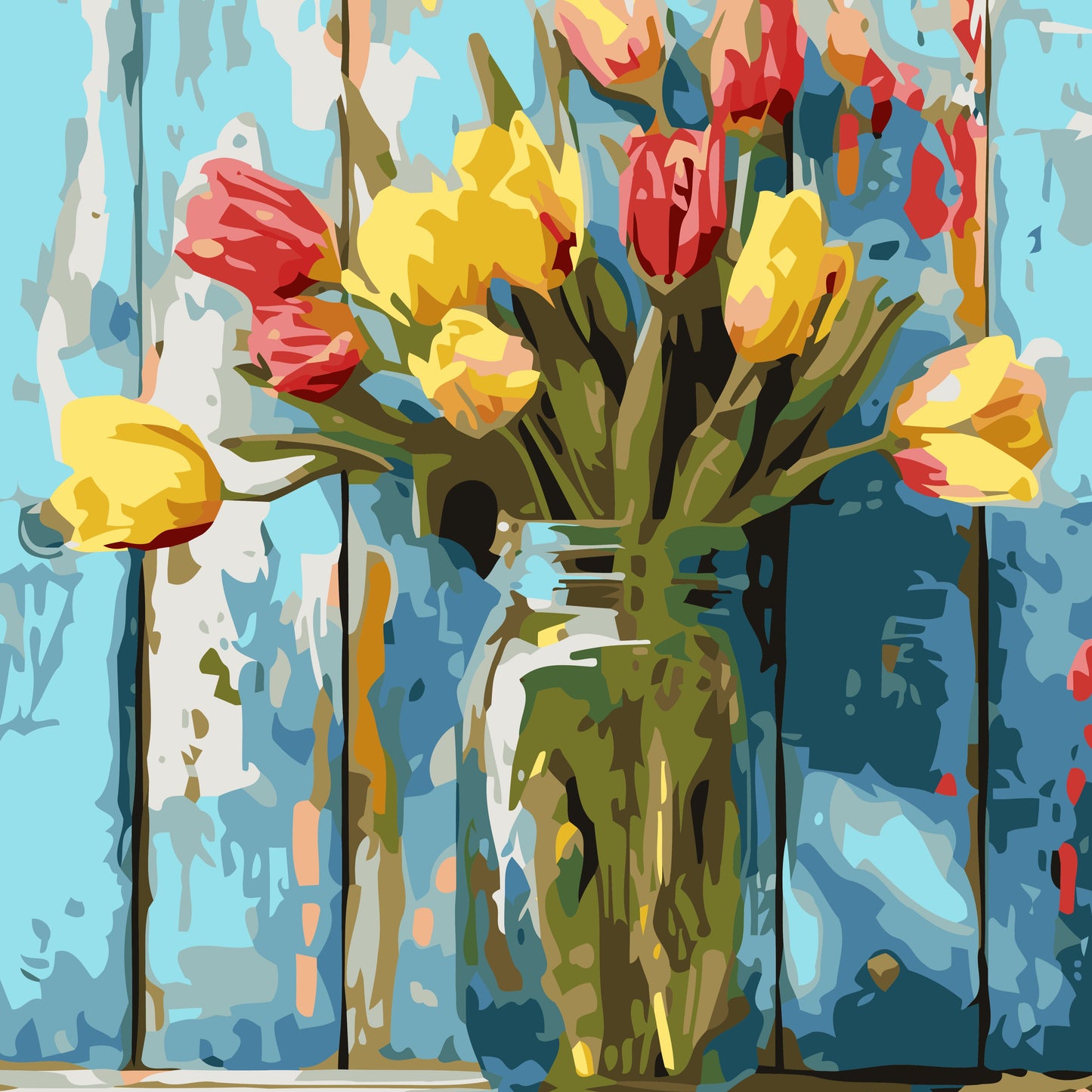Tulipanes naturaleza muerta Pintura por Número 40x50 con bastidor