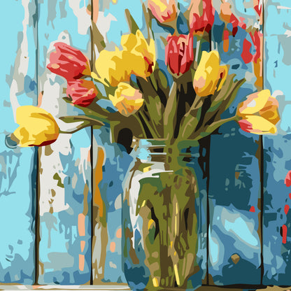 Tulipanes naturaleza muerta Pintura por Número 40x50 con bastidor