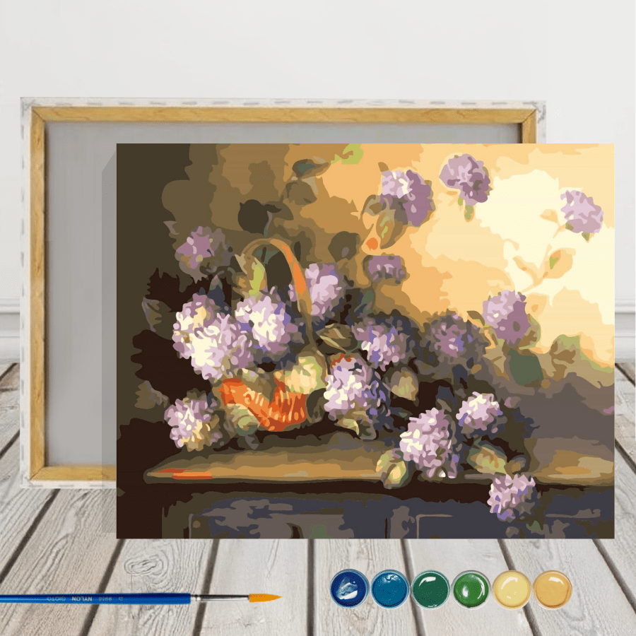 Hortensias Pintura por Número 40X50 con Bastidor