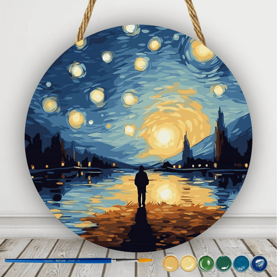 Colgante de madera Pintura por números Paisaje noche estrellada