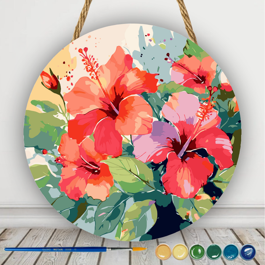 Colgante de madera Pintura por números Hibiscos colores