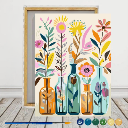 Conjunto de floreros  Pintura por números 40x50 con bastidor