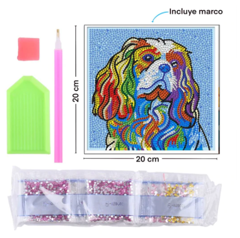 Pintura con Diamantes para Niños Perro Colorido 20X20 con Marco