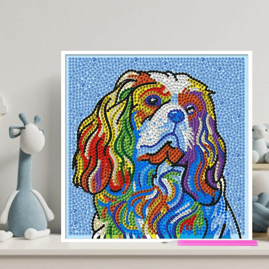 Pintura con Diamantes para Niños Perro Colorido 20X20 con Marco