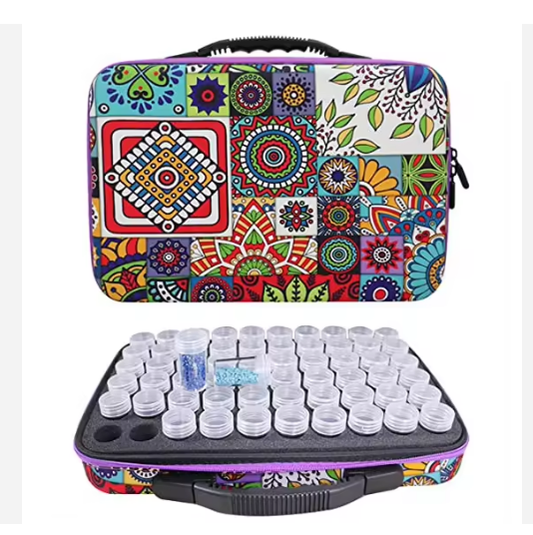 Maleta organizadora (22x34 cms) 60 botellas + kit herramientas pintura con diamante mandalas