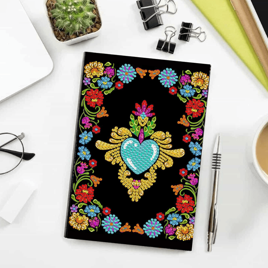 Pintura con Diamantes Cuaderno Corazón Méxicano 21x14 cm 50 Páginas