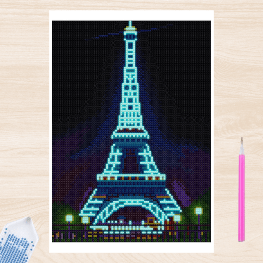 Pintura con Diamantes Luminoso Eiffel 30X40- Brilla en la Oscuridad