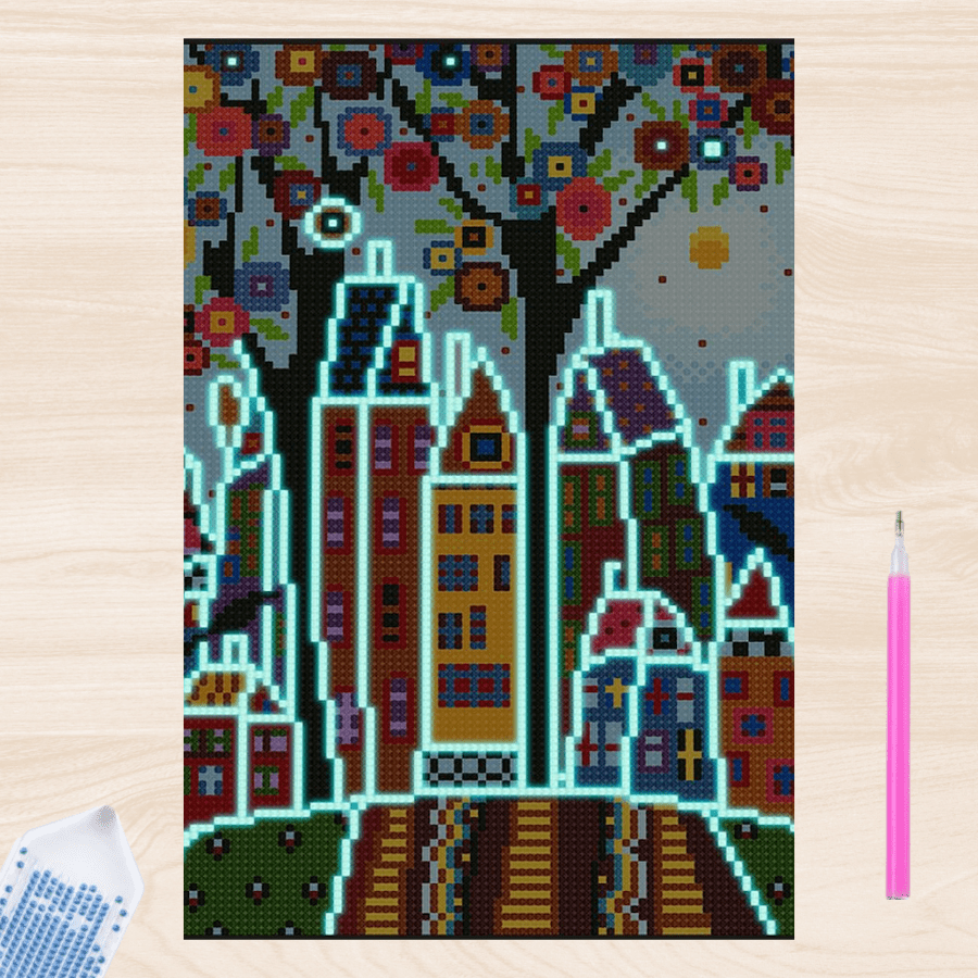 Pintura con Diamantes Ciudad 30X40