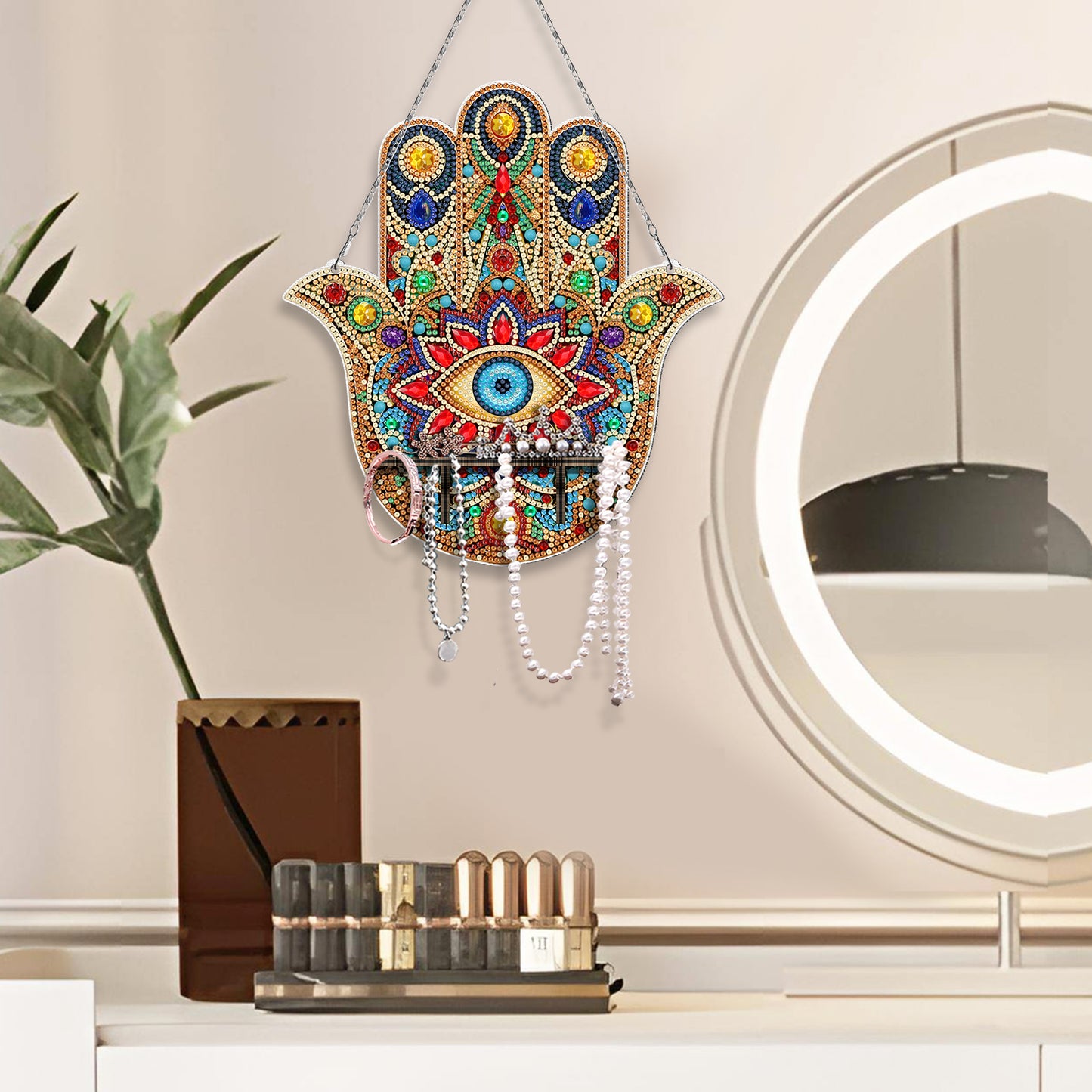 Pintura con Diamantes Colgante Mano de Fátima