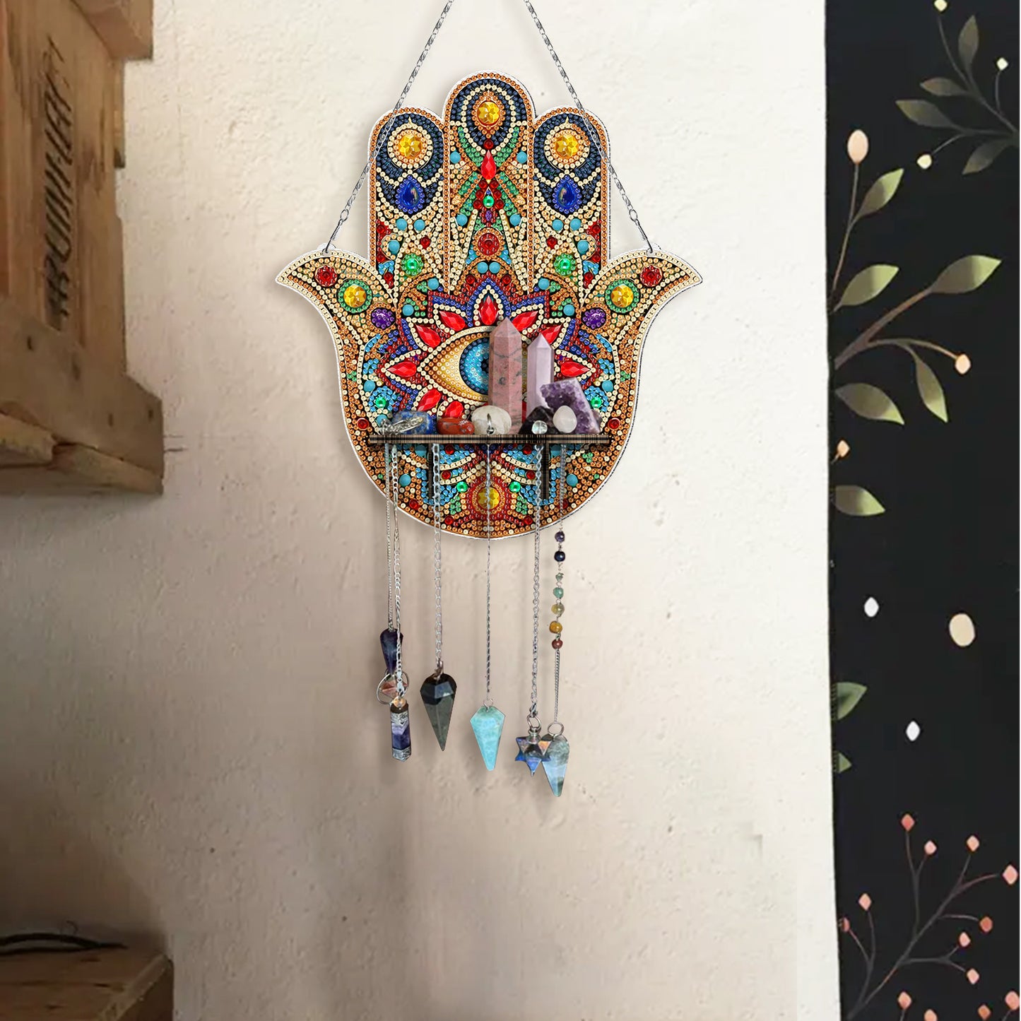 Pintura con Diamantes Colgante Mano de Fátima