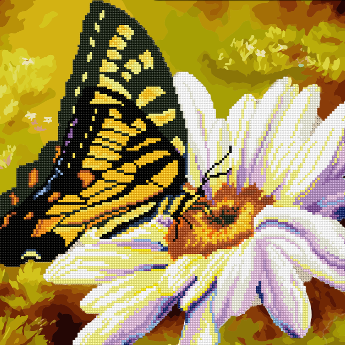 Lienzo Combinado de Pintura con diamantes y Pintura por Número 40x50 Mariposa con Bastidor