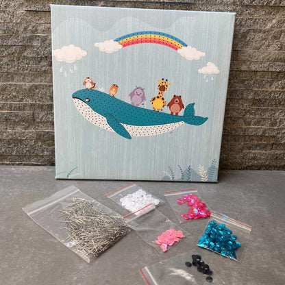 Arte en lentejuelas ballena 25x25 cm con bastidor