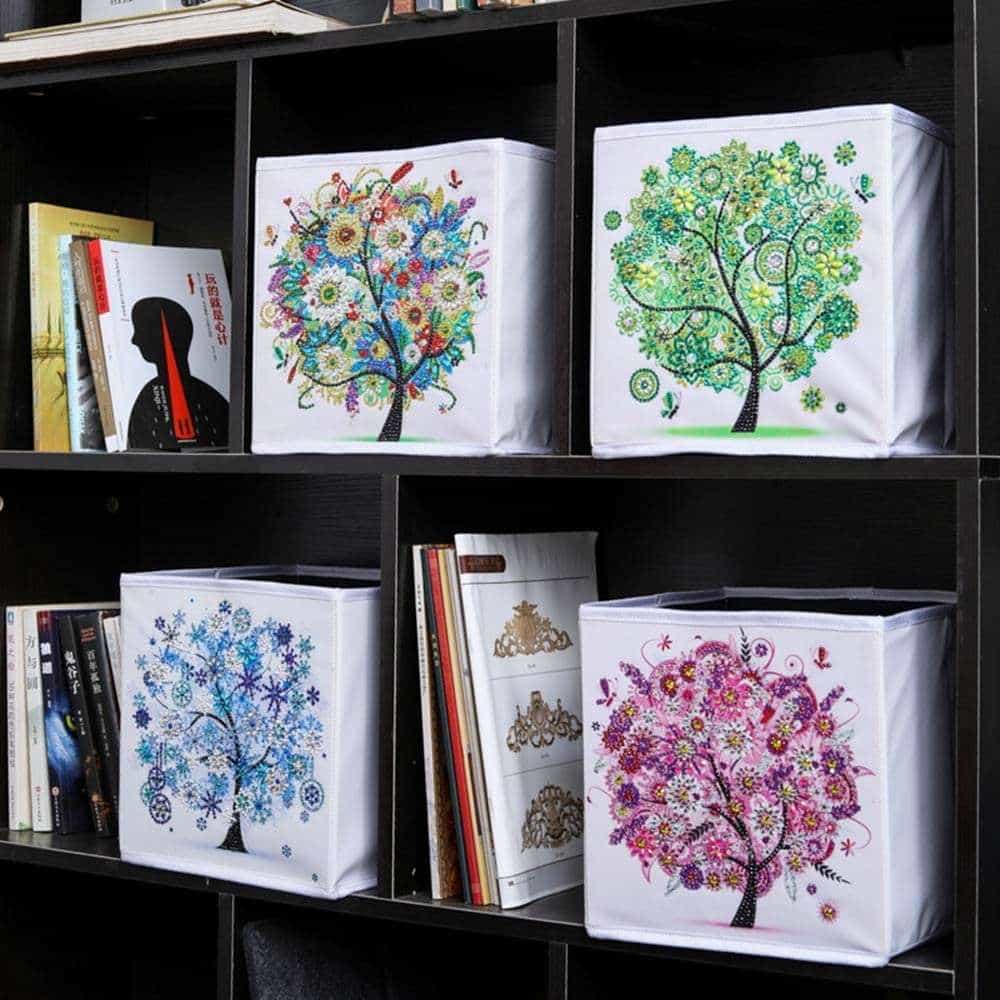 Pintura con Diamantes Caja Organizadora Árbol Azul