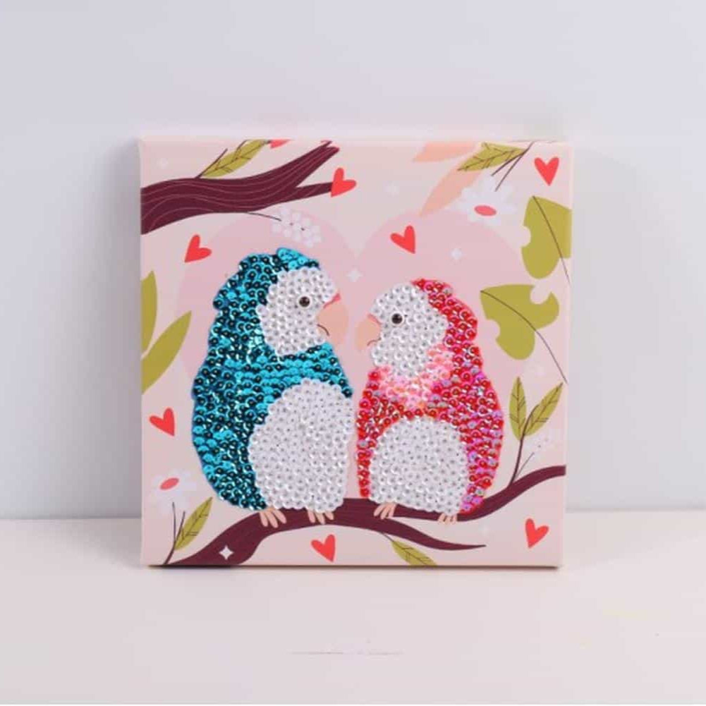 Arte en lentejuelas pajaros 25x25 cm con bastidor