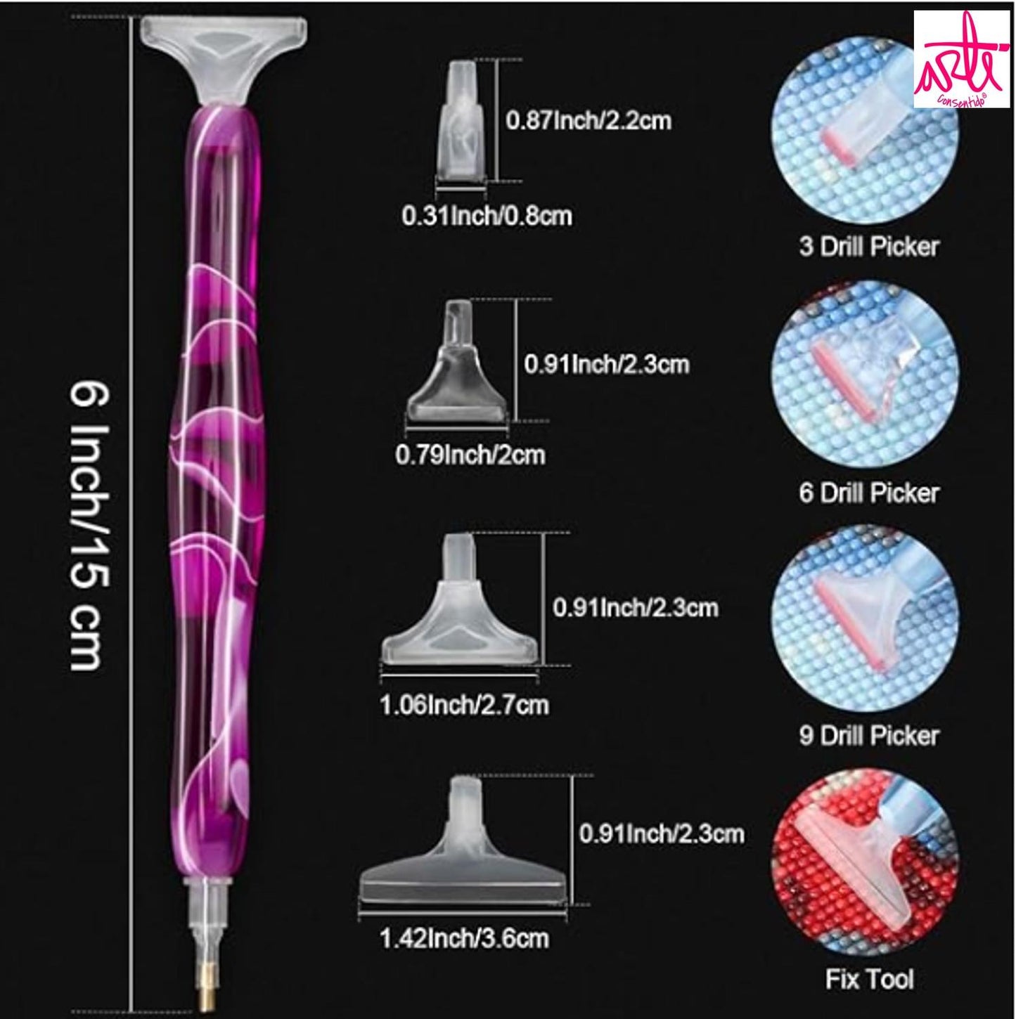 Lápiz puntas intercambiables + Alineador +  Rodillo Pintura Diamante