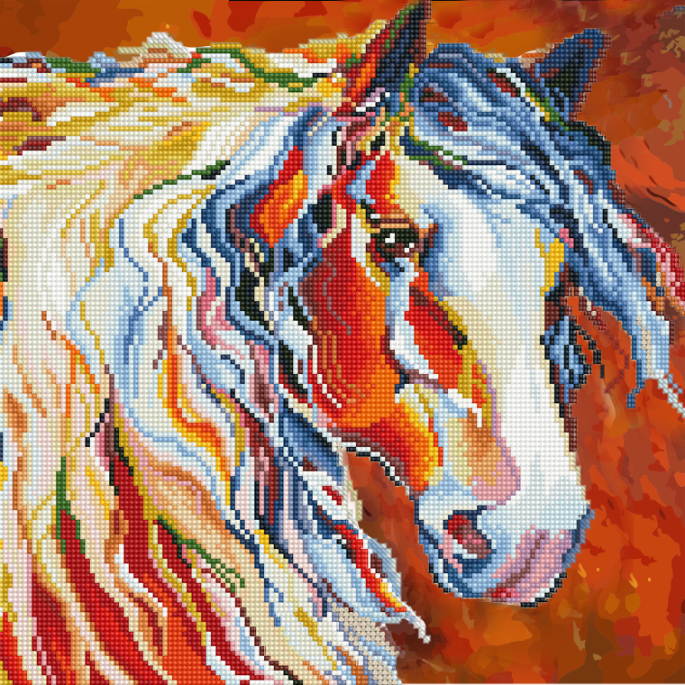 Lienzo Combinado de Pintura con diamantes y Pintura por Número 40x50 Caballo con Bastidor