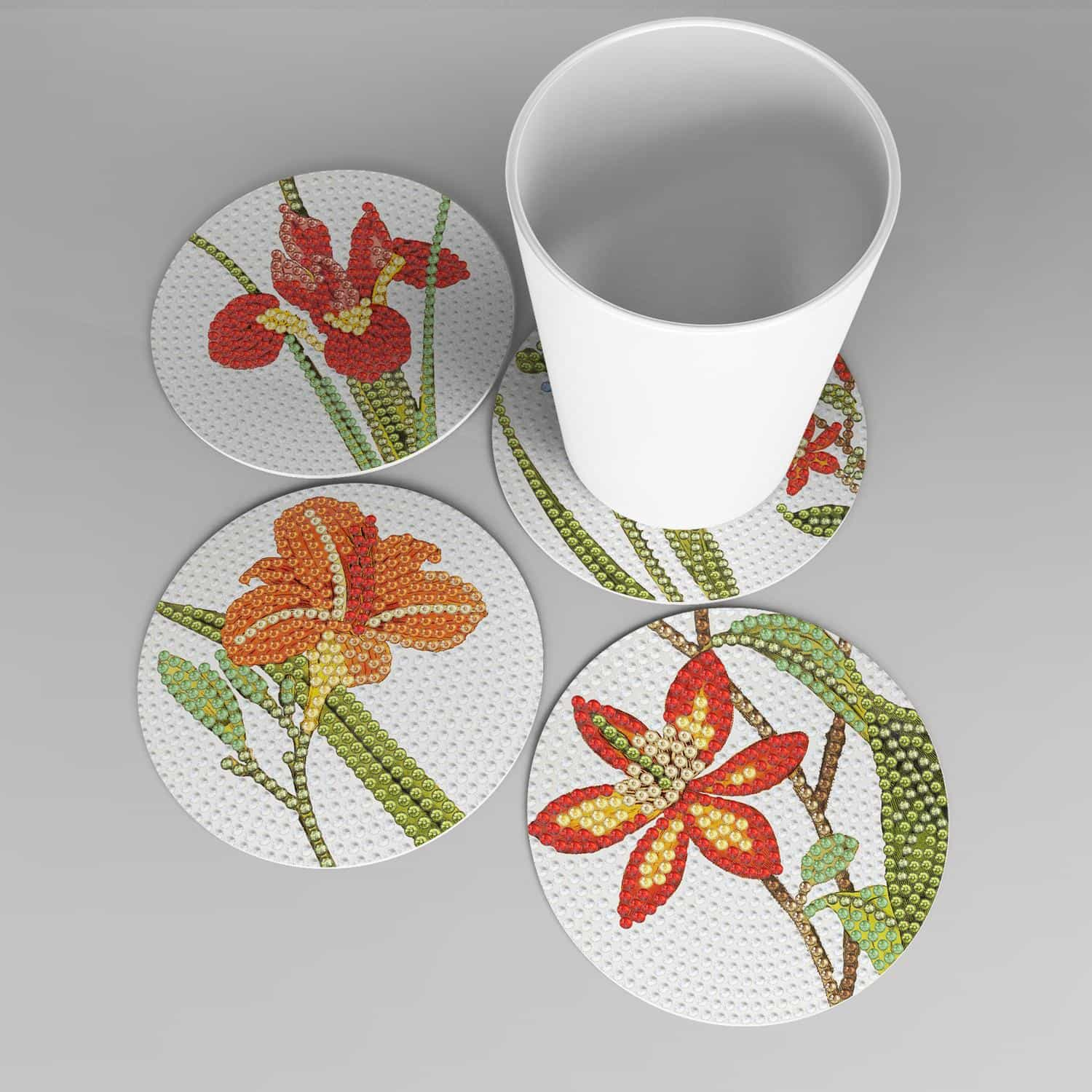 Pintura con diamantes Set posa vasos Flores (9 unid)