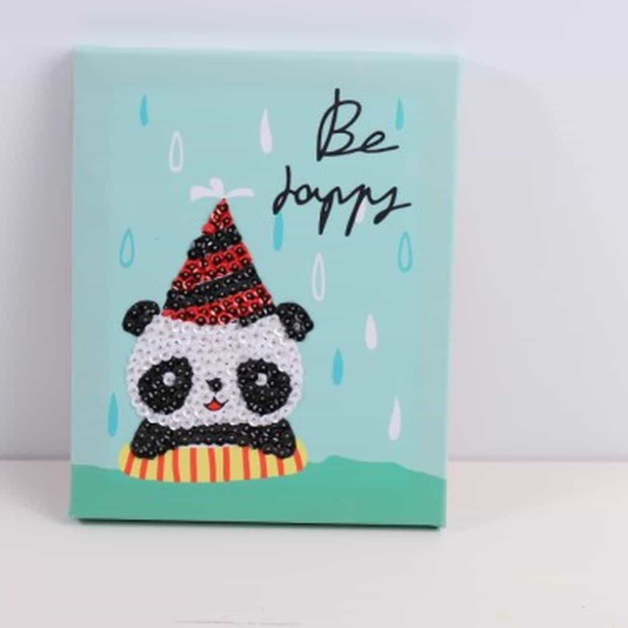 Arte en lentejuelas Panda 20x25 con bastidor