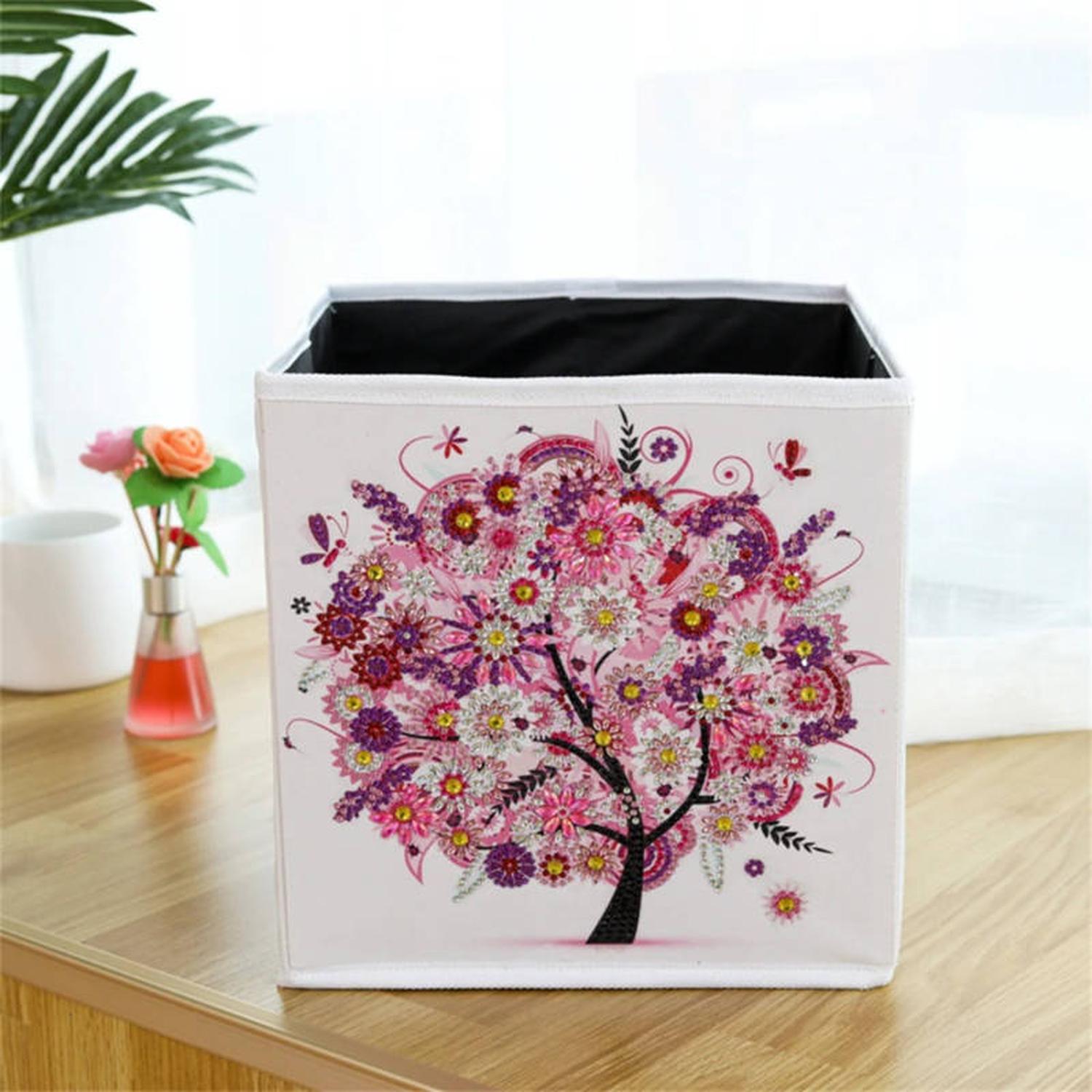 Pintura con Diamantes Caja Organizadora Árbol Rosado