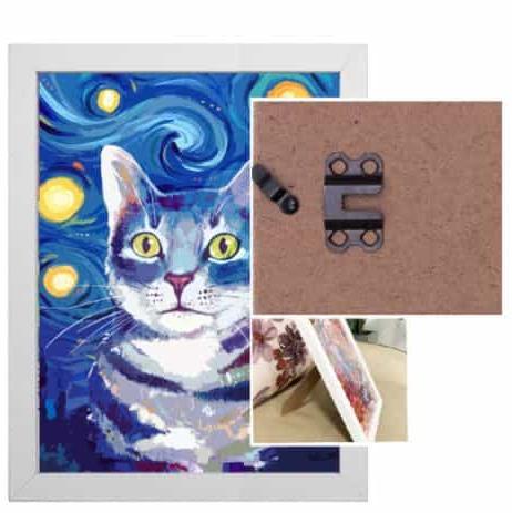 Pintura con Diamantes Gato Starry Night 30x40 con Marco