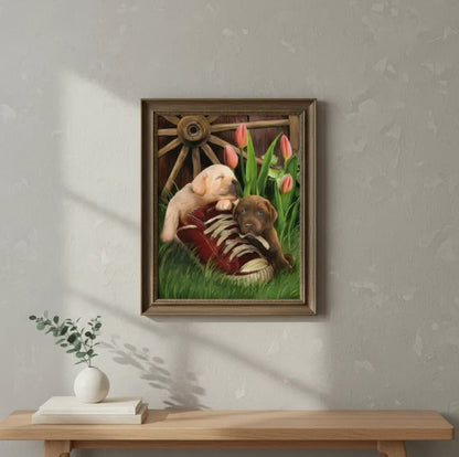 Pintura con Diamantes Perro Zapatilla 20x25